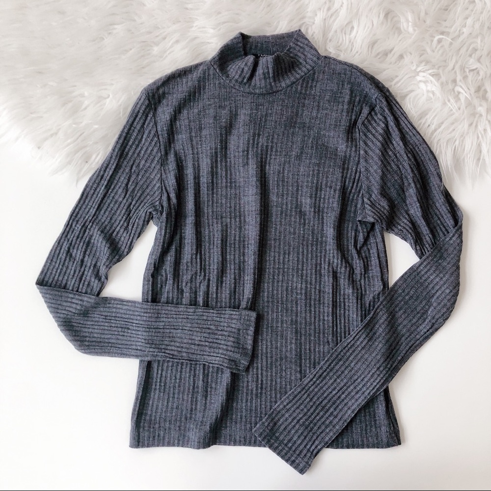 TOPSHOP | Grey Ribbed Mock-Neck Top
